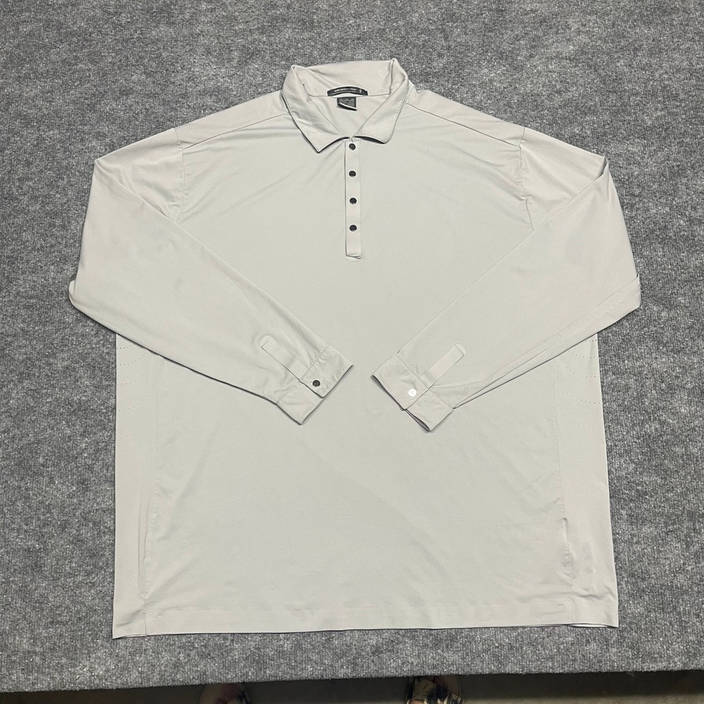 Nike Tiger Woods Platinum Polo Shirt Mens 3XL Gray Long Sleeve Golf Snap Buttons